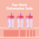 Owala Kids BPA-Free Plastic Tumbler with Spill Resistant Flexible Straw, Easy to Clean, Kids Water Bottle, Great for Travel, Dishwasher Safe, 15 Oz, Pink and Purple (Lilac Rocket) by TinyTreasures Baby Boutique