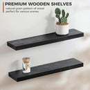 Fun Memories Handcrafted European Pine Floating Shelves - Natural Rustic Wooden Wall Shelf Set of 2-24 Inch Storage Shelf Display Shelf for Kitchen Bathroom Living Room Bedroom Farmhouse - Black by CozyNest Decor