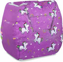 Posh Creations Structured Comfy Bean Bag Chair for Gaming, Reading, and Watching TV, Coronado Chair, Canvas - Unicorn and Rainbows on Purple by TinyTreasures Baby Boutique
