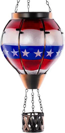 DREAMSOUL Flag Hot Air Balloon Solar Lantern, Glass Solar Lantern with Flickering Flame, Hanging Waterproof Solar Lanterns Outdoor Flag Day for Patio Decor, Fourth of July Decorations Christmas Gifts by GreenHaven Gardens