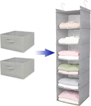 Hanging Shelf Closet Storage Organizer Removable Drawers ，Hanging Storage Organizer Hanging Sweater 2 Sock Underwear Drawers for Closet, Bedroom, Light Grey by CozyNest Decor