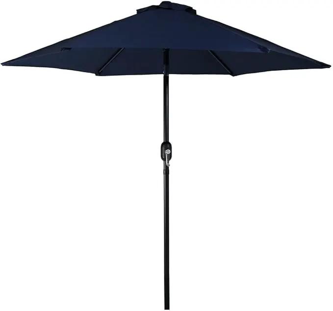 Sunnydaze Outdoor Patio Umbrella - Polyester Table Market Umbrella with Push-Button Tilt and Crank - 6 Sturdy Ribs - Blue - 7.5ft, photo 2 of 10