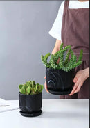Black Plant Pot with Drainage Holes and Saucers, Ceramic Pots for Indoor Outdoor Plants, 4 & 5 Inch Premium Hand Glazed Sustainable Planters for Flower, Garden, Succulent, Nursery, Home Decor by GreenHaven Gardens