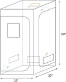 32"x32"x64" Mylar Hydroponic Grow Tent Grow Room with Obeservation Window and Removable Floor Tray for Indoor Plant Growing (32" x 32" x 64") by GreenHaven Gardens