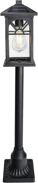 31" Solar Pathway Lights Outdoor, Black Aluminum Bollard Lighting with Remote Control - Dusk to Dawn LED Post Light, IP44 Waterproof for Lawn, Patio, Driveway & Backyard Decor (Bulb Included) by GreenHaven Gardens