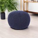 REDEARTH Round Pouf Foot Stool Bean Bag Ottoman - Cable Knitted Cord Boho Pouffe - Poof Accent Bean Bag - Handmade by Artisans for Living Room - Bedroom (19.5"x19.5"x14") - Navy Blue by CozyNest Decor