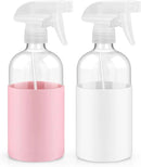 2 Pack Glass Spray Bottles with Long Silicone Sleeve, 16 oz Empty Refillable Containers with Adjustable Spray Nozzles, Spray Bottles for Hair, Cleaning Solutions and Plants Pink&White by GreenHaven Gardens
