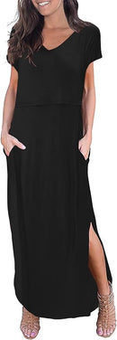Smallshow Women's Maternity Nursing Dresses Split Long Dress for Breastfeeding by TinyTreasures Baby Boutique