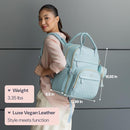 BabbleRoo Leather Diaper Bag Backpack - Baby Essentials Travel Baby Bag, Multi function, Waterproof, with Changing Pad, Stroller Straps & Pacifier Case – Unisex, Powder Blue by TinyTreasures Baby Boutique