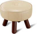 Small Foot Stool 13in, Round Faux Leaher Ottoman Foot Rest for Living Room, Under Desk Footstool Foot Rest with Non-Skid Rubber Legs for Bedroom, Entryway, 13''L x 13''W x 10.2''H, White by CozyNest Decor