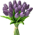 Mandy's Artificial Tulips 20 Stems Purple PU Faux Flowers for Wedding Home Decor 13.5 Inch by CozyNest Decor