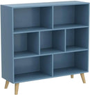 IOTXY Wooden Open Shelf Bookcase - 3-Tier Floor Standing Display Cabinet Rack with Legs, 7 Cubes Bookshelf, Bright Blue by CozyNest Decor