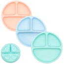 WeeSprout Suction Plates for Babies & Toddlers - 100% Silicone, Dinnerware Stays Put, Divided Design for Picky Eaters, Microwave & Dishwasher Friendly, 3 Pack by TinyTreasures Baby Boutique