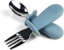 Ali+Oli Spoon & Fork Learning Set for Toddlers (Powder Blue) 6m+ Grab Easy BPA Free Food-Grade Silicone Handle, Kids Silverware Self Feeding Baby Utensil, Multi-stage Baby Feeding Set Ergonomic Design by TinyTreasures Baby Boutique