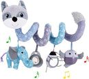 Car Seat Toys, Baby Plush Spiral Hanging Toys for Stroller Crib Bar Bassinet Car Seat Mobile with Musical Owl BB Squeaker Elephant- Gray Fox by TinyTreasures Baby Boutique
