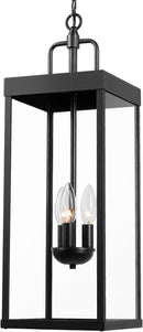Large Outdoor Pendant Lantern Light Fixture for Front Porch, 24 Inch 3-Light Black Exterior Hanging Chandelier with Clear Glass, Outdoor Indoor Pendant Lamp for Patio, Gazebo, Entryway, Doorway by CozyNest Decor