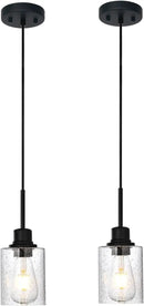 Modern Farmhouse Pendant Lighting for Kitchen Island,Industrial Dining Room Light Fixtures Hanging Over Table with Seeded Glass,2 Pack Black Pendant Lights Mini Chandeliers for Sink Bar by CozyNest Decor
