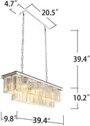 L39.4 Chrome Rectangle Modern Crystal Chandeliers Lighting Rectangular Pendant Ceiling Lights Fixture Lamp for Dining Living Room by CozyNest Decor