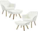 Modern Sherpa Accent Chair with Ottoman Set of 2, Fluffy Upholstered Lounge Chair with Footrest, Comfy Living Room Side Boucle Armchair for Small Space Bedroom, White by CozyNest Decor