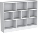 IOTXY Open Shelf Low Bookcase - Wooden 3-Tier Floor Standing Display Cabinet Organizer with Base, 10 Cubes Short Horizontal Bookshelf in Warm White by CozyNest Decor