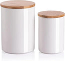 Sweejar Kitchen Ceramic Food Storage Containers Set, Stackable Canisters for Countertop with Airtight Boomboo Lids for Serving Ground Coffee, Tea, Sugar, Salt and More- Set of 2 (White) by CozyNest Decor