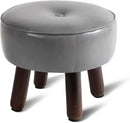 Ottoman, Small Foot Stool, Round Leather Pouf Ottoman, 13''L x 13''W x 10.2''H Foot Rest with Non-Skid Rubber Legs for Living Room Bedroom Couch Entryway, Grey by CozyNest Decor