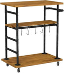 Industrial Portable Kitchen Island on Wheels,Bar Carts for the Home Wine Bar Beverage Coffee Cart,Metal Rolling kitchen carts and islands,Wood and Pipe 3-Tier Butcher Block Island Food Serving Cart by CozyNest Decor