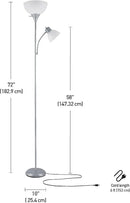 GLOBE Electric 67134 72" Torchiere Floor Lamp and Adjustable Reading Light, Silver, Frosted Shade, Dual Rotary Switch, 3-Step Dimming, Modern Lighting for Living Room or Office, Timeless by CozyNest Decor