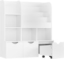 FOTOSOK 47'' Kids Bookcase and Bookshelf, Multifunctional Bookcase with 5 Storage Cubbies and 3 Movable Drawers, Toy Storager Display Stand, Toy Storage Organizer for Bedroom, Playroom, Hallway, White by TinyTreasures Baby Boutique