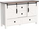 T4TREAM Farmhouse Dresser for Bedroom w/4 Drawers & Sliding Barn Doors, 48'' Wide Chest of Drawers, Rustic Dresser TV Stand w/Shelf, Organizer for Bedroom, Living Room, Entryway, Antique White by TinyTreasures Baby Boutique
