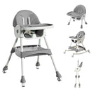 High Chairs for Babies and Toddlers, 4 in 1 Convertible Baby High Chair, Portable High Chair for Travel with Adjustable Height and Back, Foldable HighChair with Wheels& Pu Cushion (Grey) by TinyTreasures Baby Boutique