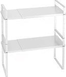 iPEGTOP Expandable Cabinet Storage Shelf Organizer Rack, 2 Pack Heavy Duty Steel Metal Spice Rack Adjustable Height Garage Pantry Shelf Space Riser for Counter Kitchen Organization, White by CozyNest Decor