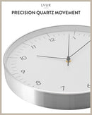 LUUK LIFESTYLE Modern Wall Clock Without Ticking, Pure Minimalist Design, legible Digits, Home Decor for Living Room, Office, in White and Silver by CozyNest Decor