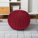 REDEARTH Round Pouf Ottoman - Hand Knitted Cable Boho Poof - Foot Stool Bean Bag - Home Décor Stuffed Footrest for Living Room - Nursery - Bedroom - 100% Cotton Poufs (19.5"x19.5"x14") - Red by CozyNest Decor