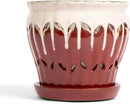 rePotme 6 inch Pinwheel Fluted Ceramic Plant Pot (Cream Over Garnet) - Includes Free 6 inch Slotted Pot Liner - Great for Orchids, Succulents, and All Indoor Plants by GreenHaven Gardens