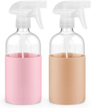 2 Pack Glass Spray Bottles with Silicone Sleeve, 16 oz Empty Refillable Containers with Adjustable Spray Nozzles, Spray Bottles for Hair, Cleaning Solutions and Plants Pink&khaki by GreenHaven Gardens