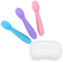WeeSprout Baby Spoons for Self Feeding 6 Months +, Soft & Durable Silicone Utensils for Sensitive Gums & Teeth, Easy Grip Handles & Shorter Length for Little Hands, 3 Pack + Carrying Case by TinyTreasures Baby Boutique