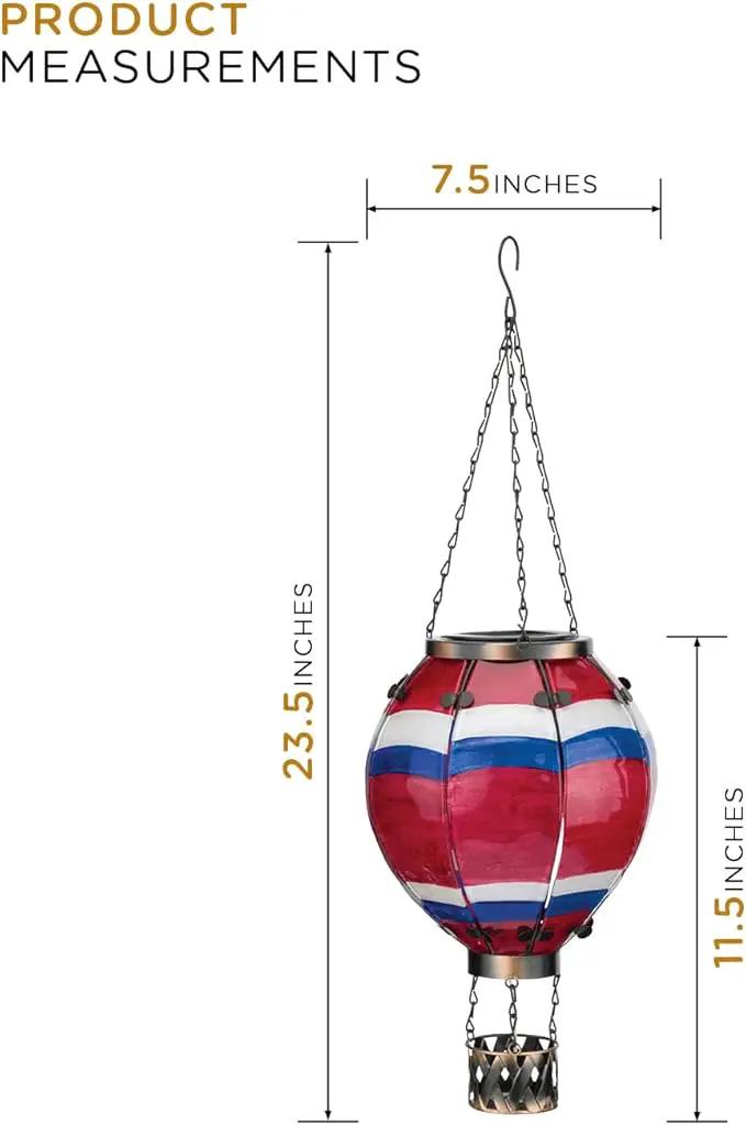 Regal Art & Gift Hot Air Balloon Solar Lantern – Hanging Solar-Powered LED Lights, Waterproof Portable Decorative Outdoor Lamp Made of Metal & Glass for Garden, Patios & Pathway – Stripe (Large), photo 4 of 9