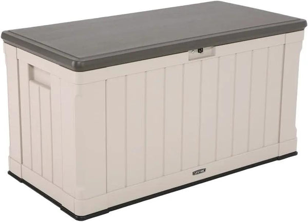 LIFETIME 60186 Heavy-Duty Outdoor Storage Deck Box, 116 Gallon, Desert Sand/Brown
