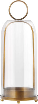 16" High Versatile Modern Metal Hurricane Lantern with Handmade Sturdy Glass Dome for Pillar Candle & Plants (Brass, 6.3"x16.5") by CozyNest Decor