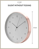 LUUK LIFESTYLE Timeless Wall Clock with Silent Movement and no Ticking, Elegant Design, for Children's Room, Living Room, Bathroom, 12”, White and Rosegold by CozyNest Decor