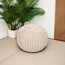 REDEARTH Round Pouf Ottoman - Cable Knitted Boho Poof - Home Décor Cord Pouffe Handmade Circular Footrest for Living Room - Bedroom - Kids Bedroom - 100% Cotton Pouf (19.5"x19.5"x14") - Ivory by CozyNest Decor