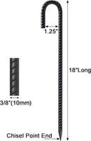 VVOKGO Rebar Stakes 18 Inch J Hook Heavy Duty Ground Anchors (16-Pack), 3/8" Diameter Metal Steel Extra Long Fence Stakes with Chisel Point End for Greenhouse, Gazebo, Carport, Camping Tents, Black by CozyNest Decor