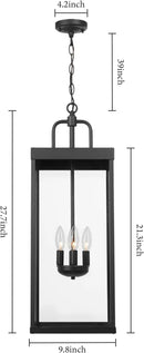 Large Outdoor Pendant Lantern Light Fixture for Front Porch, 28 Inch 4-Light Black Exterior Hanging Chandelier with Clear Glass, Outdoor Indoor Pendant Lamp for Patio, Gazebo, Entryway, Doorway by CozyNest Decor