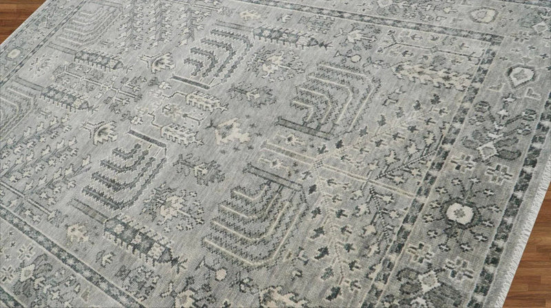 7' 11''x10' Tone On Tone Gray Hand Knotted LoomBloom Muted Turkish Oushak 100% Wool Transitional Oriental Area Rug