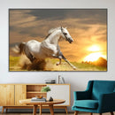 Large Wall Art Galloping White Horse at Sunset Canvas Print