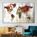 Vintage World Map Canvas Wall Art Print, Warm Tone Global