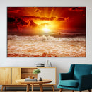 Red Sunset Ocean Beach Canvas Wall Art Beach Canvas, Coastal