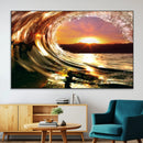 Golden Wave Sunset Triptych Canvas Art, Giclee Canvas Print