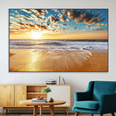 Golden Sunset Beach Print Canvas Wall Art, Giclee Canvas